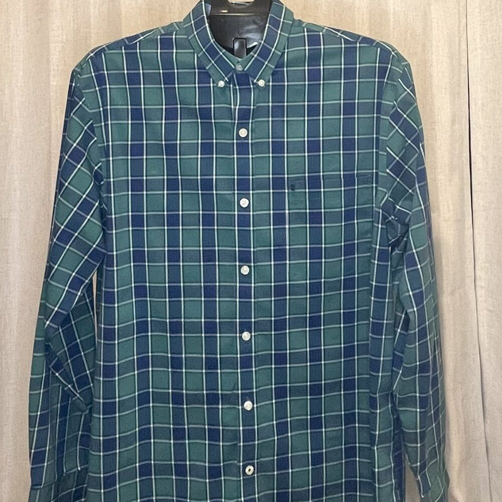 Izod green and blue checked Men's non-iron stretch button-down shirt (PE1)